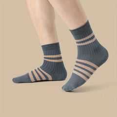 Men's Striped Sport Socks Mid Crew Sweat Absorbing Comfy Breathable - 10 Pairs