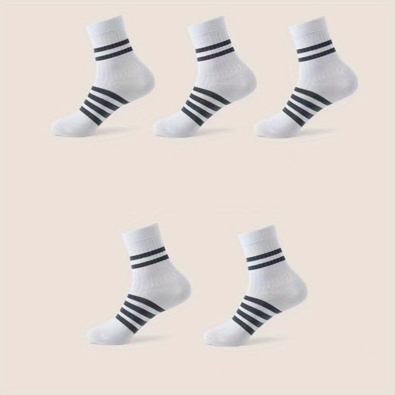 Men's Striped Sport Socks Mid Crew Sweat Absorbing Comfy Breathable - 10 Pairs