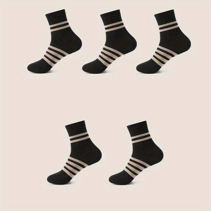 Men's Striped Sport Socks Mid Crew Sweat Absorbing Comfy Breathable - 10 Pairs