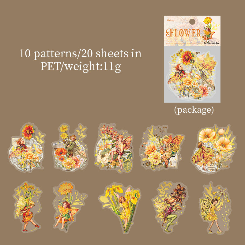 40pcs Flower Elf Series Retro Fairy Tale Journal Decorative Stickers