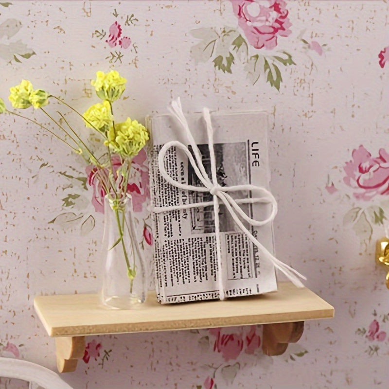 1:12 Dollhouse Wooden Wall Shelf with Hanging Shelves
