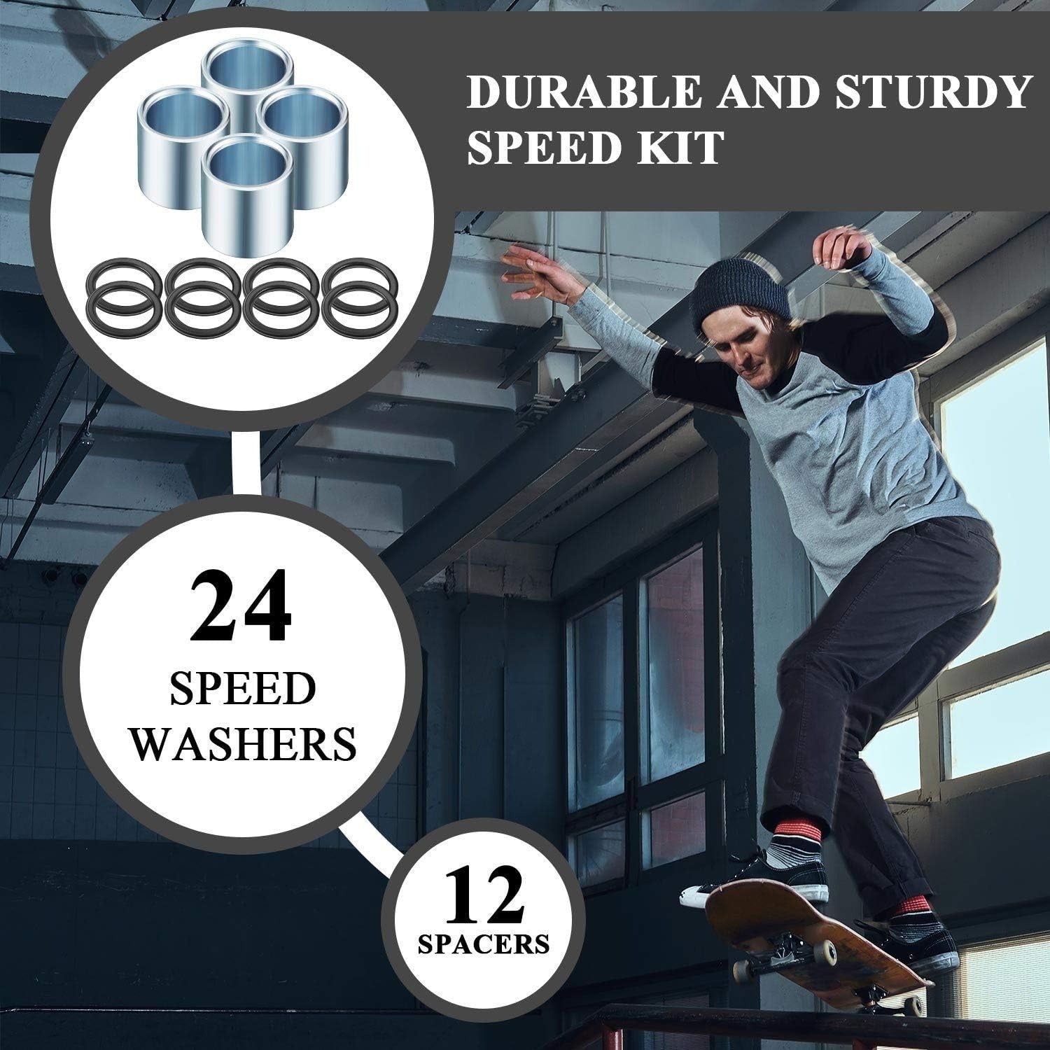 SYEBDS 36pcs Skateboard Hardware Kits with Bearing Spacers & Washers