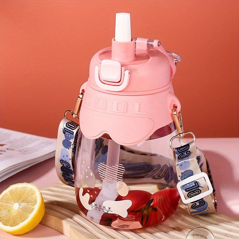 Portable 1000ml Water Bottle With Straw & Strap