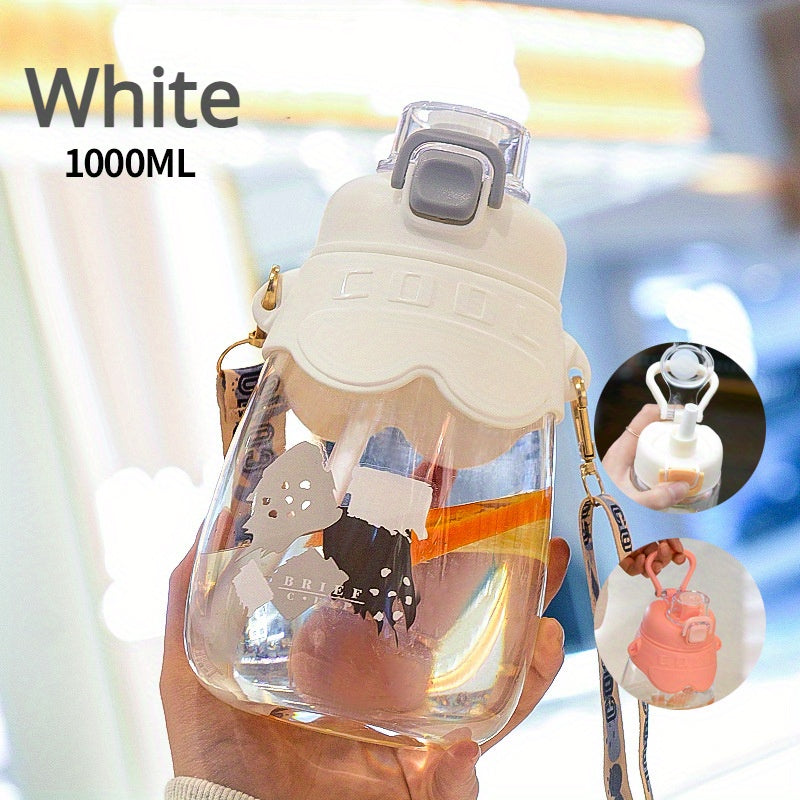 Portable 1000ml Water Bottle With Straw & Strap