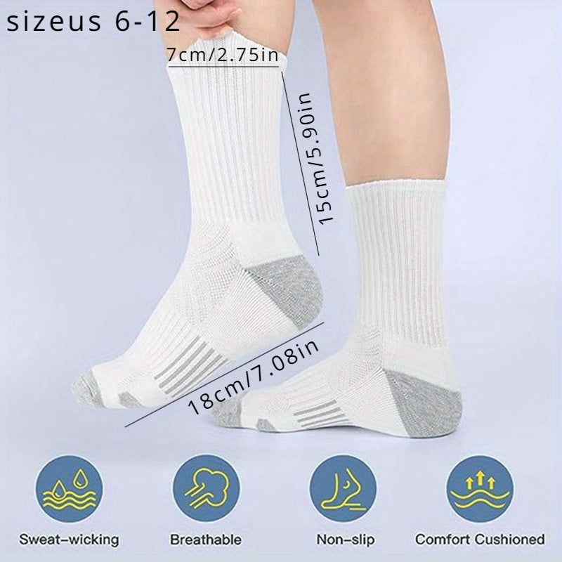 Men's Mid Crew Sport Socks, 5 Pairs, Sweat Absorbing, Comfy & Breathable