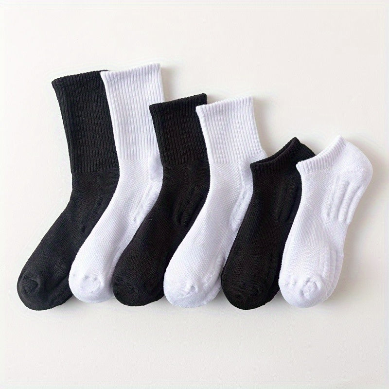 3 Pairs Men's Solid Crew&Ankle&Calf Socks Breathable Comfy Casual Unisex Socks