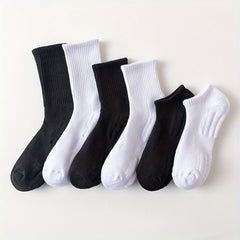 3 Pairs Men's Solid Crew&Ankle&Calf Socks Breathable Comfy Casual Unisex Socks