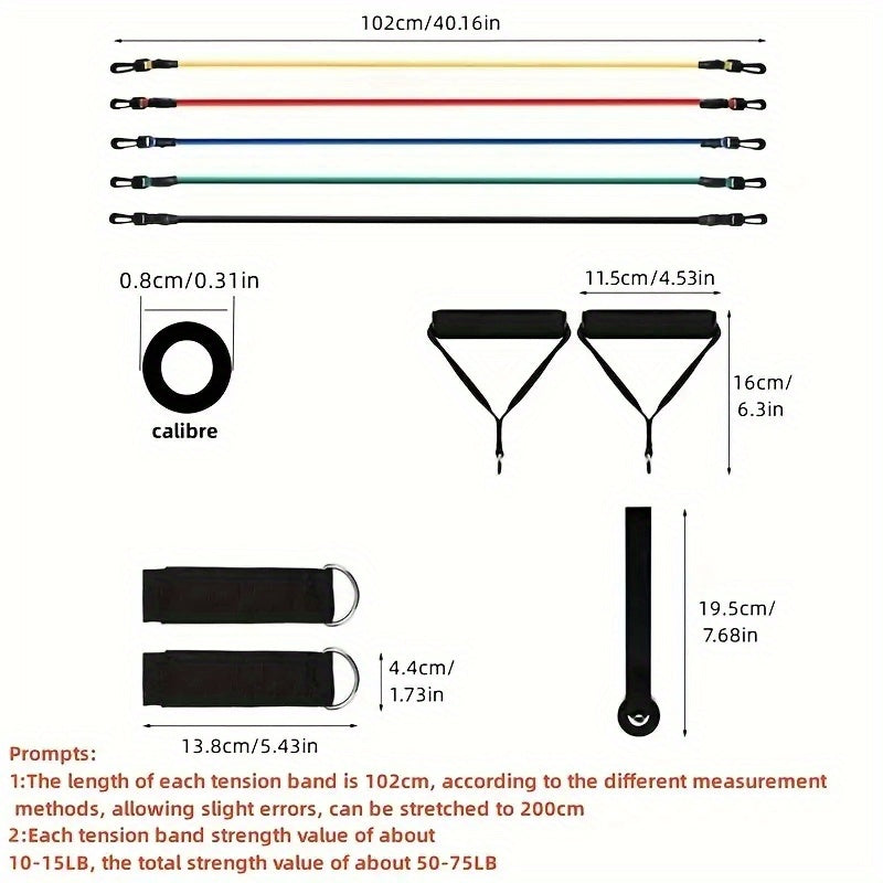 11pcs Pilates Resistance Bands Set Door Anchor Storage Bag Elastic Home Gym