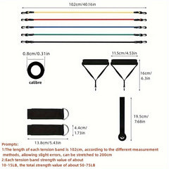 11pcs Pilates Resistance Bands Set Door Anchor Storage Bag Elastic Home Gym