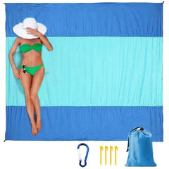 Sandproof Beach Blanket for 4-7 Adults, Large & Compact Mat w/ 4 Stakes