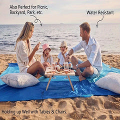 Sandproof Beach Blanket for 4-7 Adults, Large & Compact Mat w/ 4 Stakes