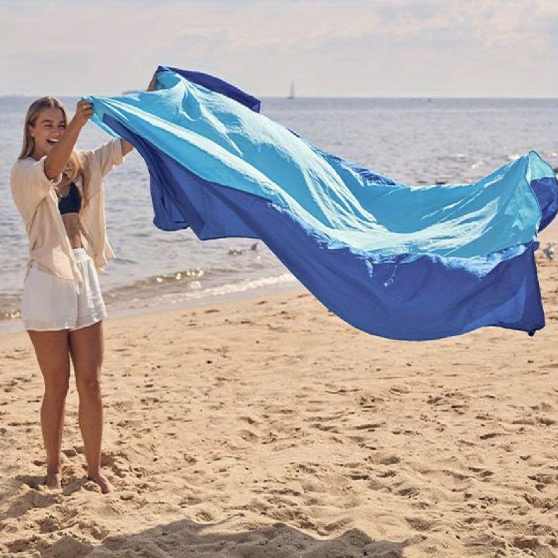 Sandproof Beach Blanket for 4-7 Adults, Large & Compact Mat w/ 4 Stakes