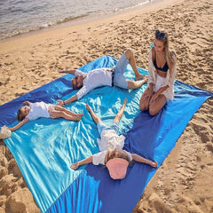 Sandproof Beach Blanket for 4-7 Adults, Large & Compact Mat w/ 4 Stakes