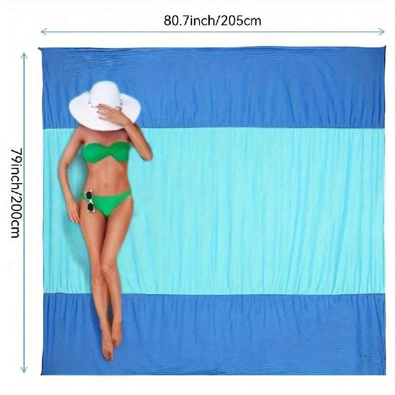 Sandproof Beach Blanket for 4-7 Adults, Large & Compact Mat w/ 4 Stakes