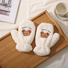 Bear Windproof Gloves for Winter Warmth Plush Casual Style