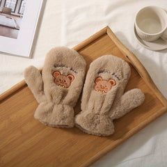 Bear Windproof Gloves for Winter Warmth Plush Casual Style