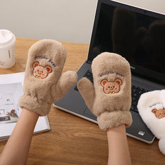 Bear Windproof Gloves for Winter Warmth Plush Casual Style