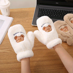Bear Windproof Gloves for Winter Warmth Plush Casual Style