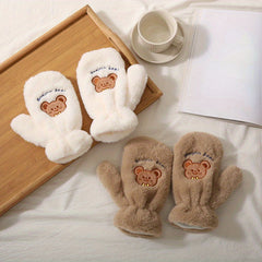 Bear Windproof Gloves for Winter Warmth Plush Casual Style