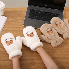 Bear Windproof Gloves for Winter Warmth Plush Casual Style