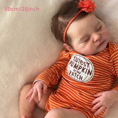 20" Reborn Baby Doll Light Beige, Visible Veins, Orange Red Outfit