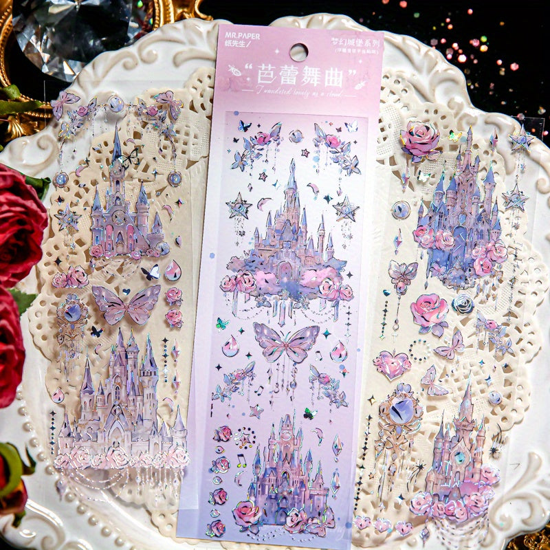 3pcs Embossed Hot Golden Sticker Bag Dream Castle Series Retro Guka Stickers