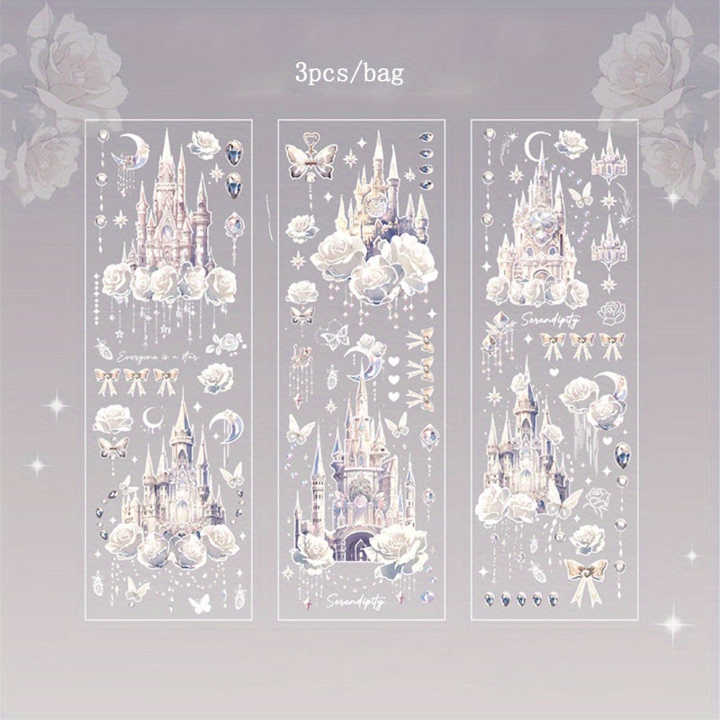 3pcs Embossed Hot Golden Sticker Bag Dream Castle Series Retro Guka Stickers