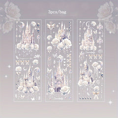 3pcs Embossed Hot Golden Sticker Bag Dream Castle Series Retro Guka Stickers
