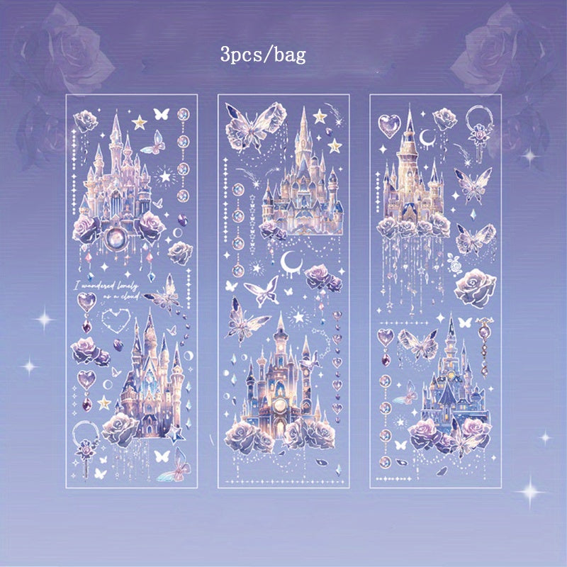 3pcs Embossed Hot Golden Sticker Bag Dream Castle Series Retro Guka Stickers