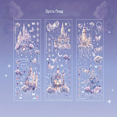 3pcs Embossed Hot Golden Sticker Bag Dream Castle Series Retro Guka Stickers