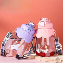 Portable 1000ml Water Bottle With Straw & Strap