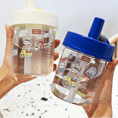 Cartoon Mini Water Bottle 550ml with Straw