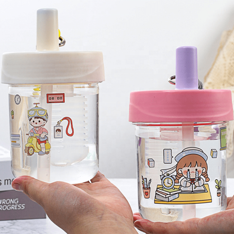 Cartoon Mini Water Bottle 550ml with Straw