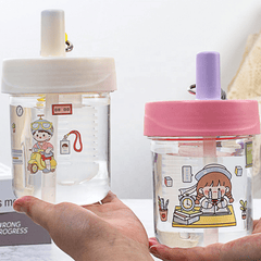 Cartoon Mini Water Bottle 550ml with Straw