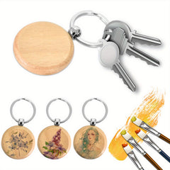 12pcs Round Wooden Key Ring Blank Key Chain DIY Craft Pendant Decoration