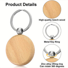 12pcs Round Wooden Key Ring Blank Key Chain DIY Craft Pendant Decoration