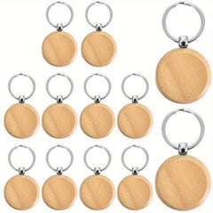 12pcs Round Wooden Key Ring Blank Key Chain DIY Craft Pendant Decoration