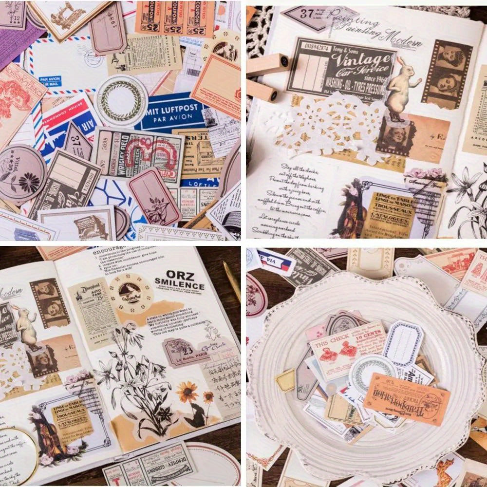 60pcs Vintage Plant Travel Stickers Scrapbook Stationery