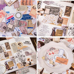 60pcs Vintage Plant Travel Stickers Scrapbook Stationery