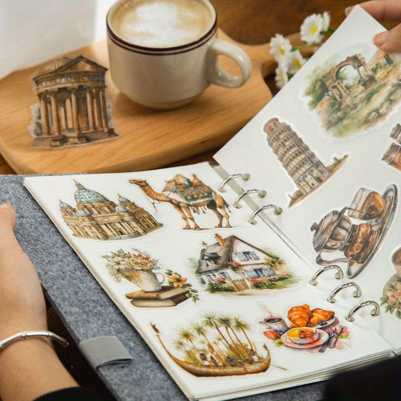 30pcs Construction Stickers Bulk Coffee Retro Style for Diaries & Textbooks