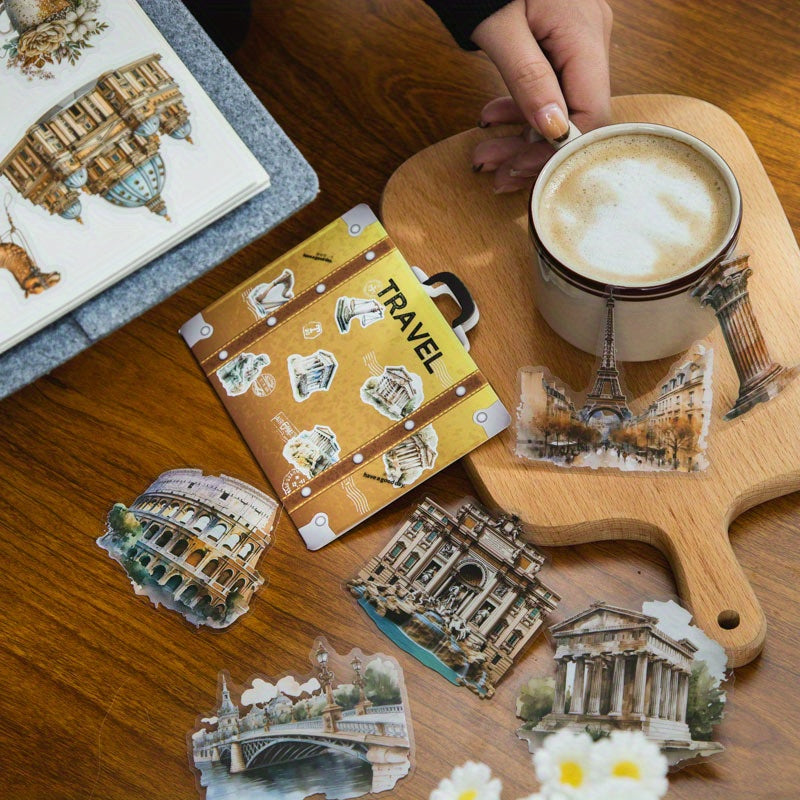 30pcs Construction Stickers Bulk Coffee Retro Style for Diaries & Textbooks