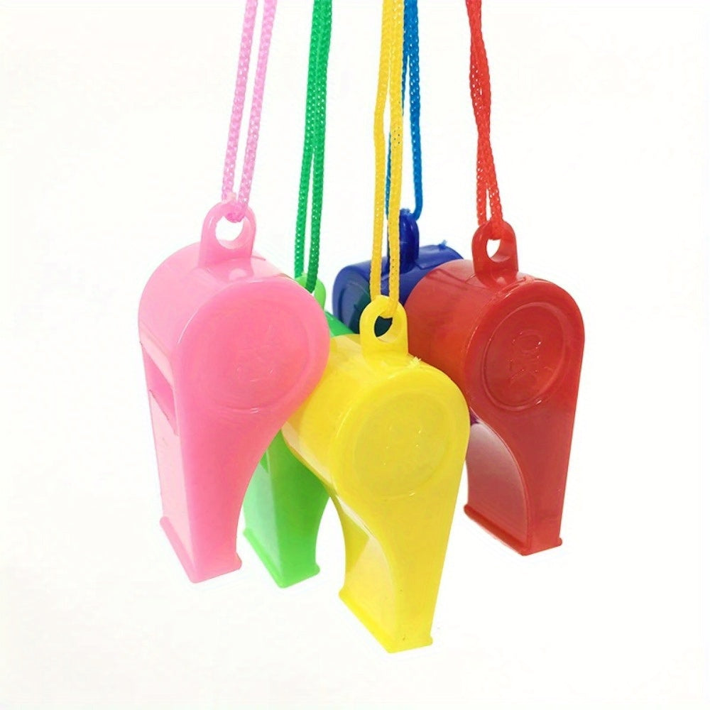 20pcs Mini Plastic Whistles With Rope Football Soccer Rugby Cheerleading Whistle