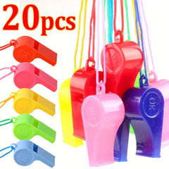 20pcs Mini Plastic Whistles With Rope Football Soccer Rugby Cheerleading Whistle