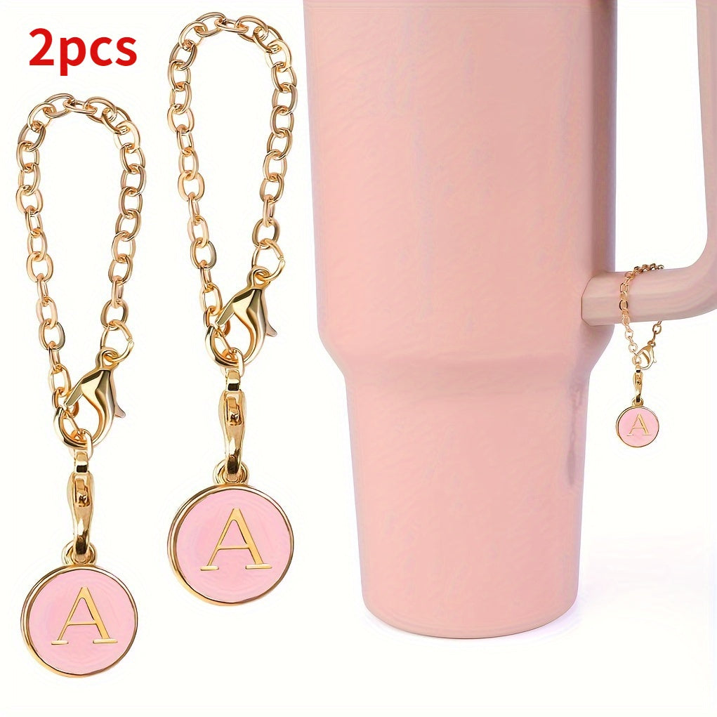 2pcs Initial Letter Chain Charm Water Cup Decorative Pendant Cup Accessories