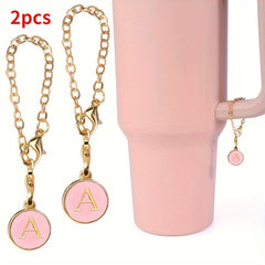 2pcs Initial Letter Chain Charm Water Cup Decorative Pendant Cup Accessories