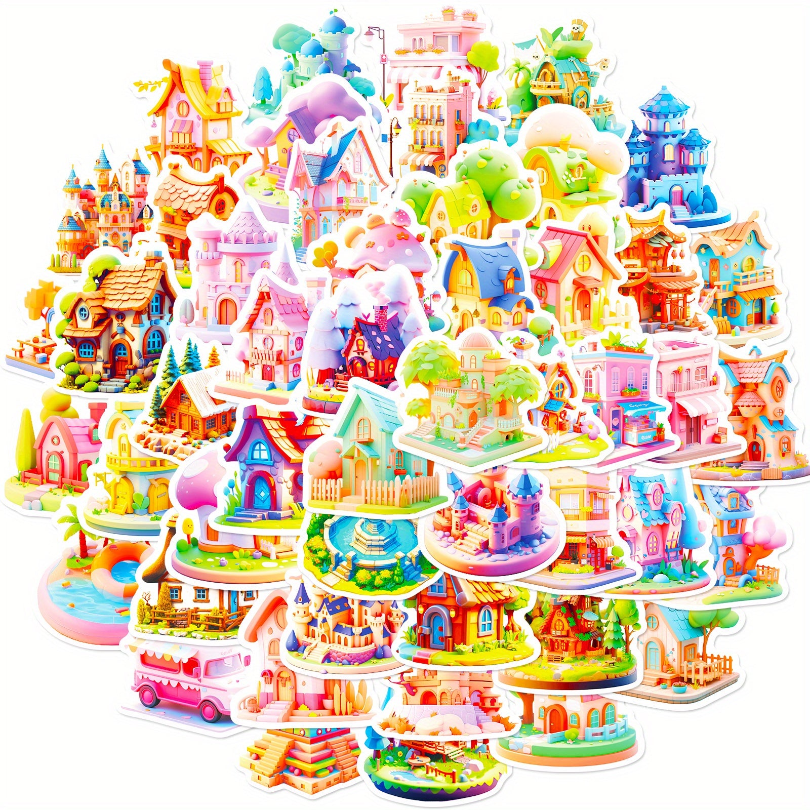 50pcs 3D Scene Waterproof Doodle Sticker Laptop Tablet Mobile Guitar Desktop Cup