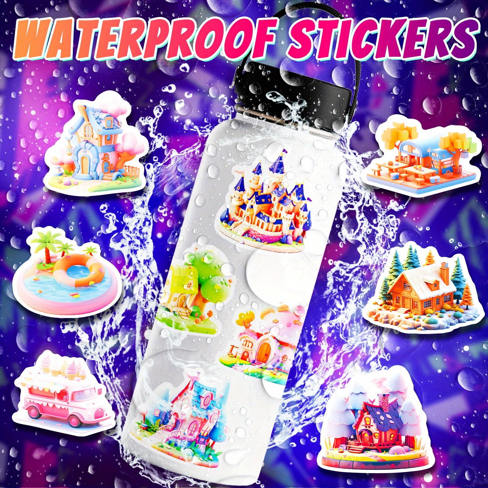 50pcs 3D Scene Waterproof Doodle Sticker Laptop Tablet Mobile Guitar Desktop Cup