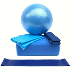 5pc Yoga Pilates Training Set: Ball, Block, 3 Tension Belts