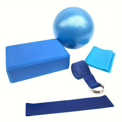 5pc Yoga Pilates Training Set: Ball, Block, 3 Tension Belts