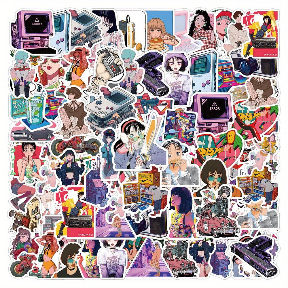 50pcs City Pop Waterproof Doodle Sticker for Laptop Tablet Smartphones